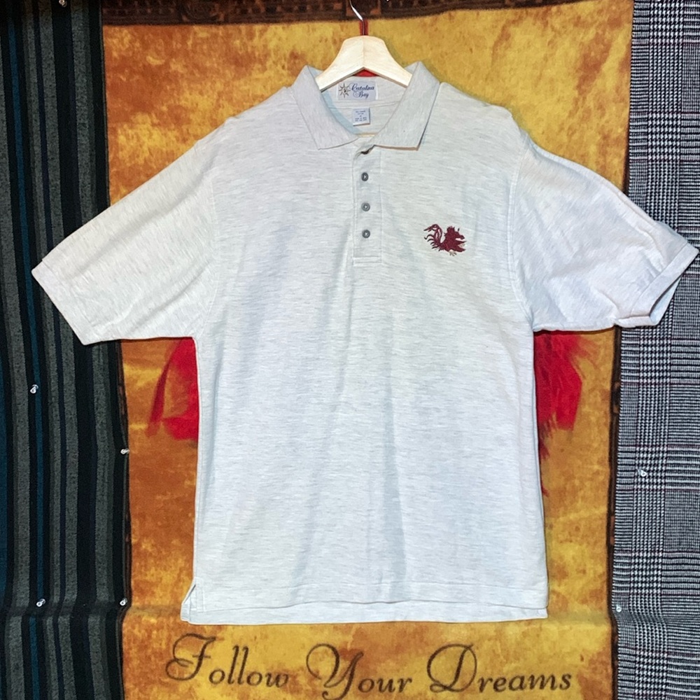 CATALINA BAY-men’s light gray cotton short sleeve logo stitched polo shirt